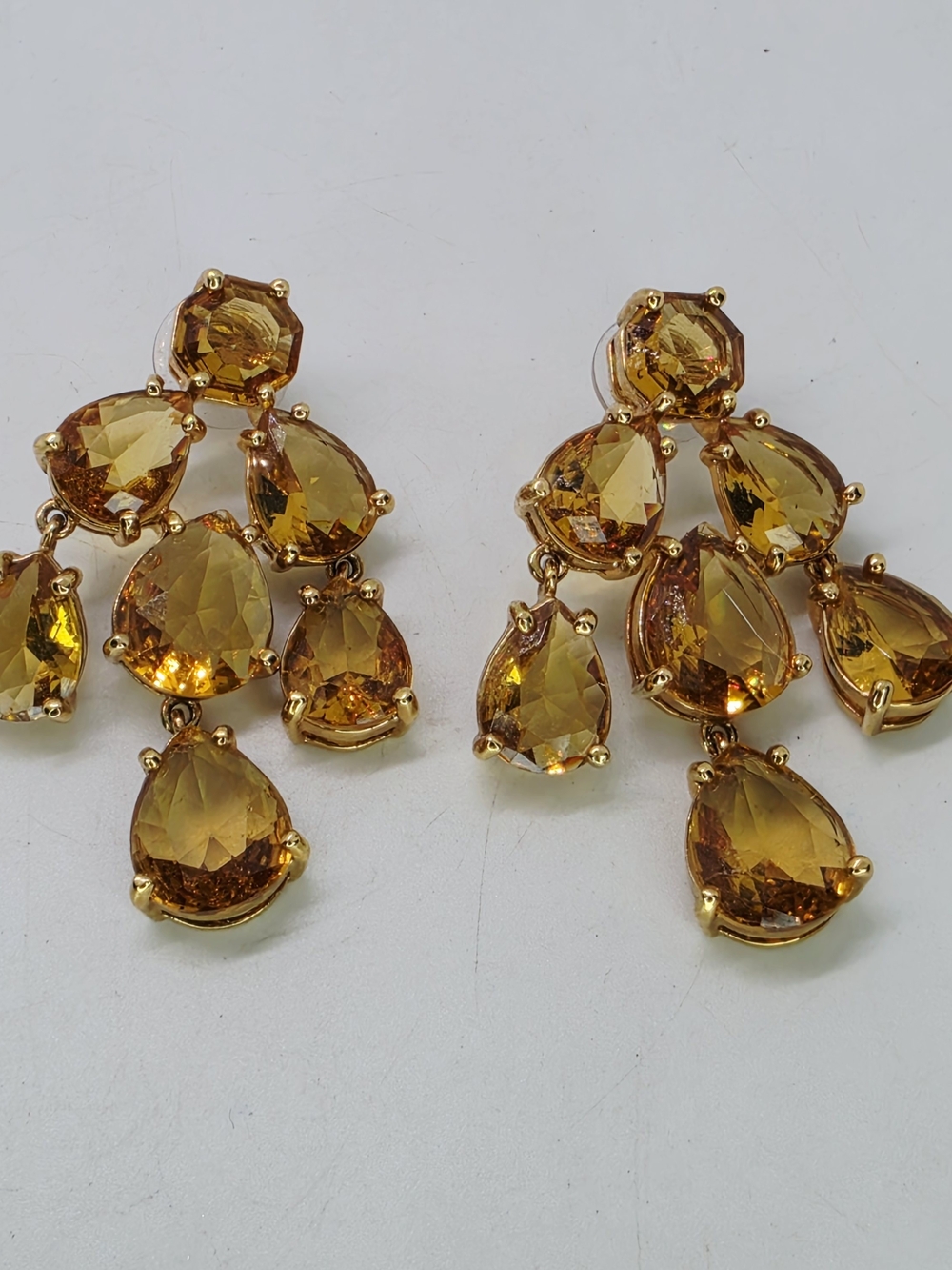 Gold-Tone Amber Teardrop Crystal Chandelier Earrings